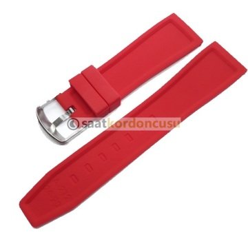 Çizgi Desenli 24mm Silikon Saat Kordonu KIRMIZI