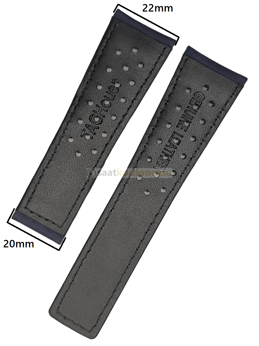 Tag Heuer 22x20  El Yapım Siyah Deri Saat Kordonu