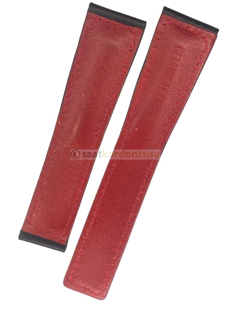 Tag Heuer Uyumlu 22x18 Siyah Kırmızı Dikişli Deri Saat Kordonu