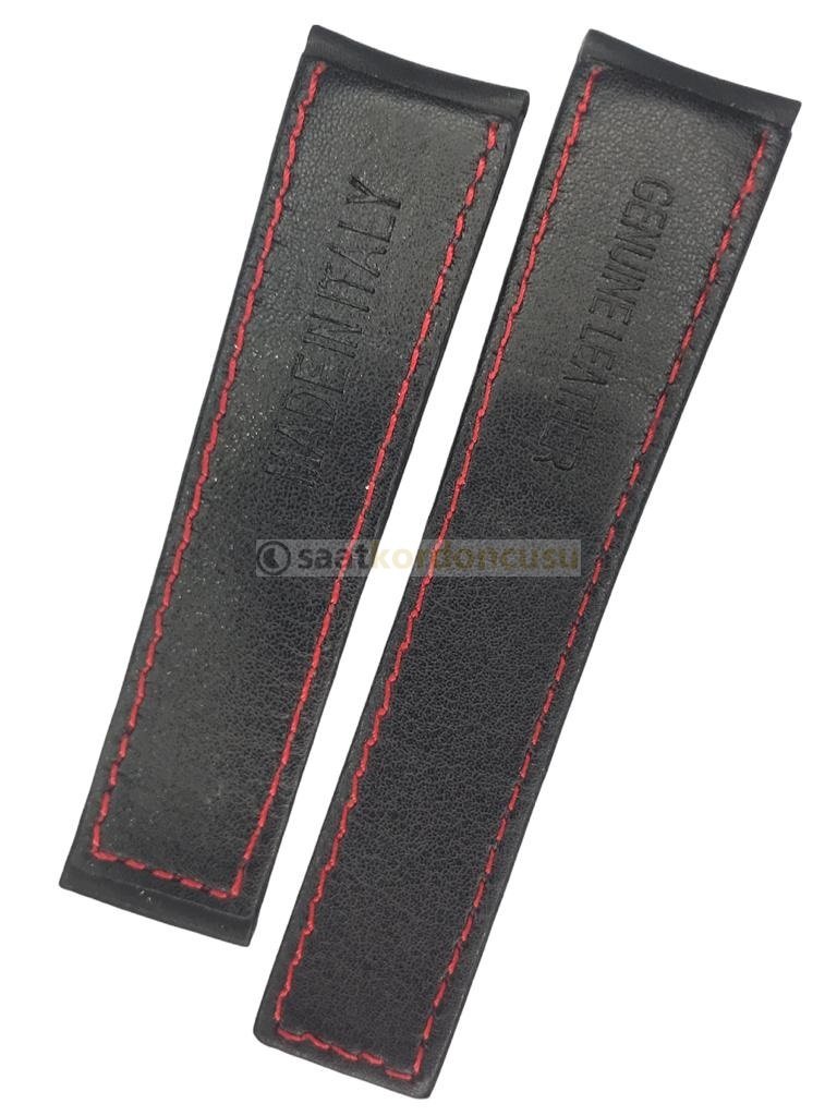 Tag Heuer Uyumlu 22x20 Siyah Kırmızı Dikişli Düz Deri Saat Kordonu