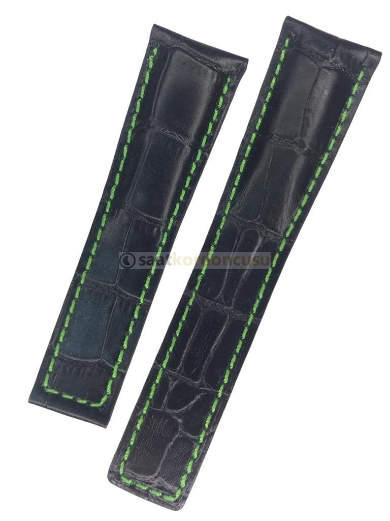 Tag Heuer Cal 17 Uyumlu Yeşil Dikişli 22x18mm Deri Saat Kordonu