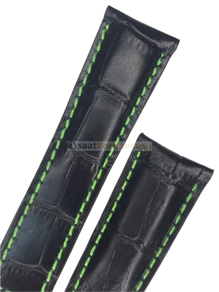 Tag Heuer Cal 17 Uyumlu Yeşil Dikişli 22x18mm Deri Saat Kordonu