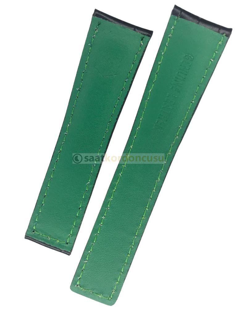 Tag Heuer Cal 17 Uyumlu Yeşil Dikişli 22x18mm Deri Saat Kordonu