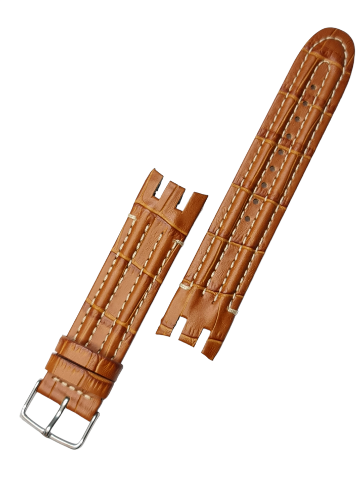 Swatch Yrs Modeli 22mm Krem Dikişli Taba Deri Saat Kordonu