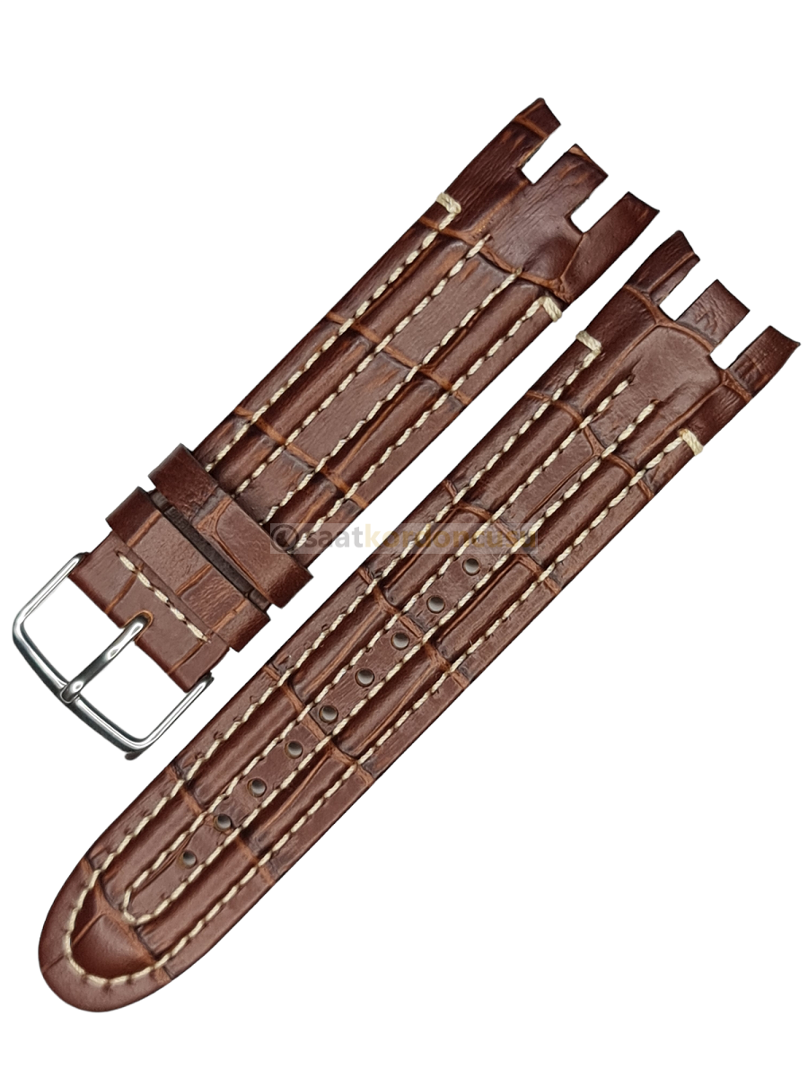Swatch Yrs403 Modeli Beyaz Dikişli Kahverenk Deri Saat Kordonu