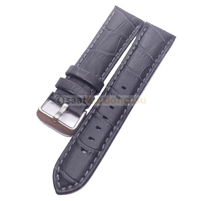 Azzuro Timsah Desenli Gri Renkte Deri Saat Kordonu 20 MM