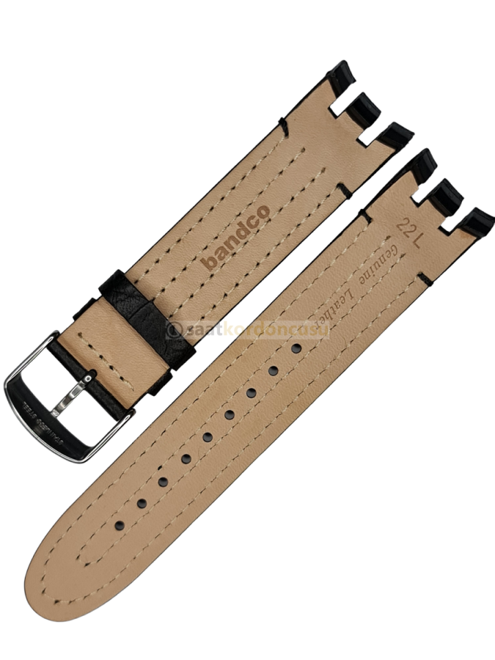 Swatch Yrs403 Modeli Beyaz Dikişli Siyah Deri Saat Kordonu