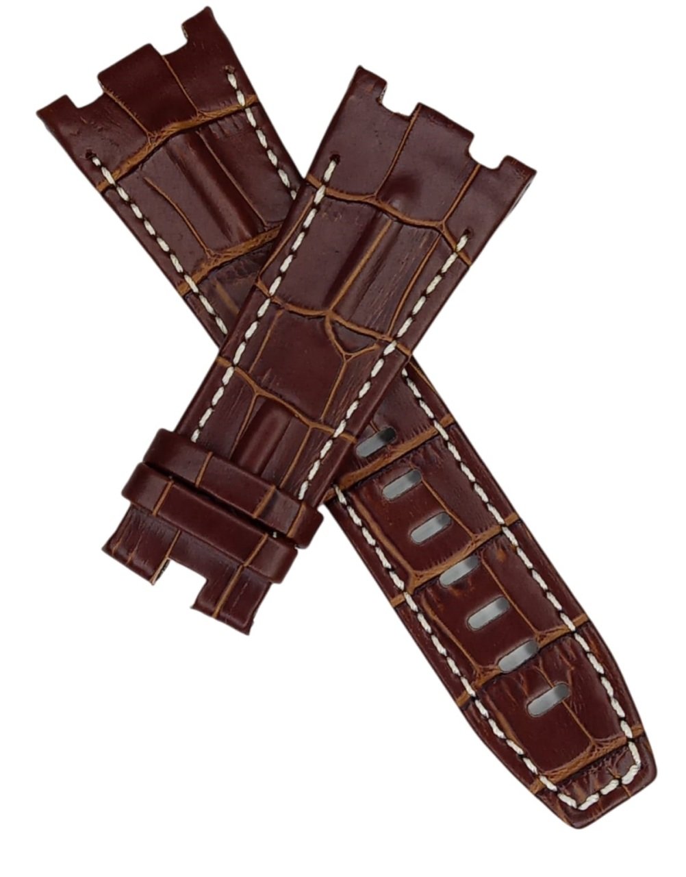 Audemars Piguet 28-24 Royal Oak Modeli Deri Saat Kordonu BEYAZ DİKİŞLİ KAHVERENK