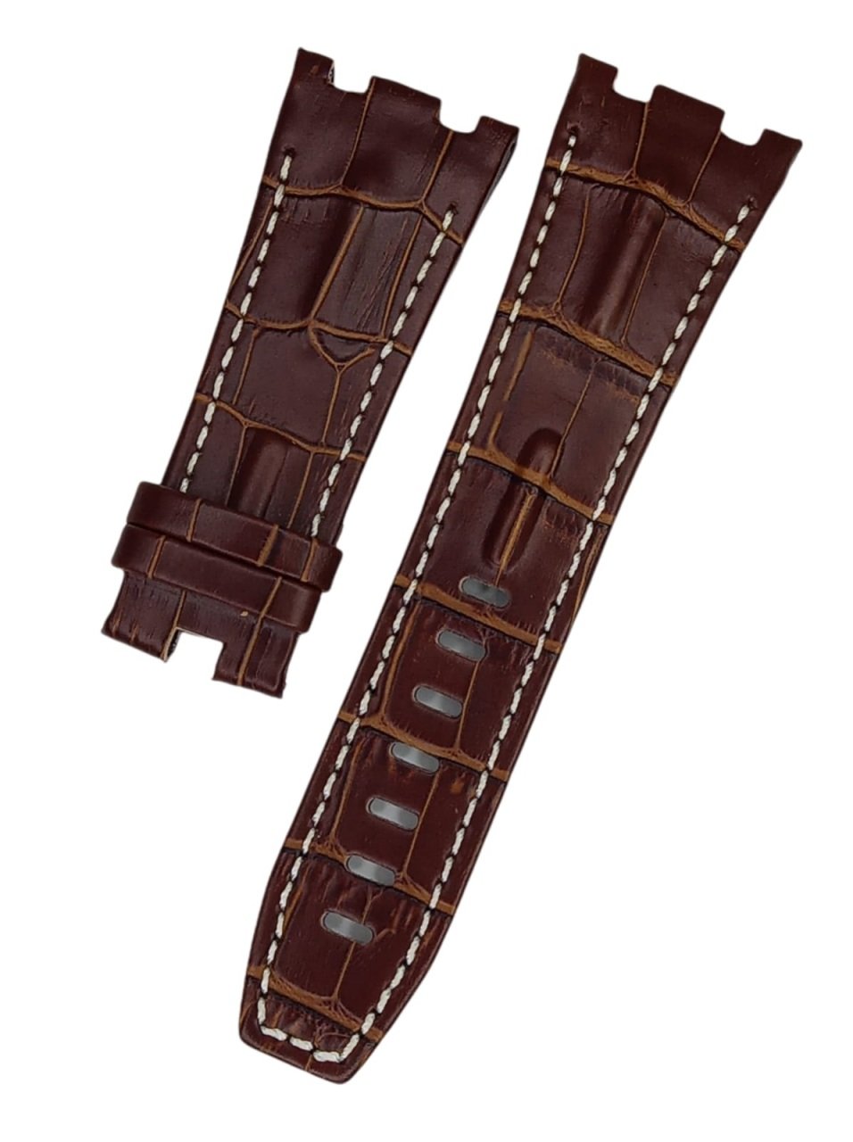 Audemars Piguet 28-24 Royal Oak Modeli Deri Saat Kordonu BEYAZ DİKİŞLİ KAHVERENK