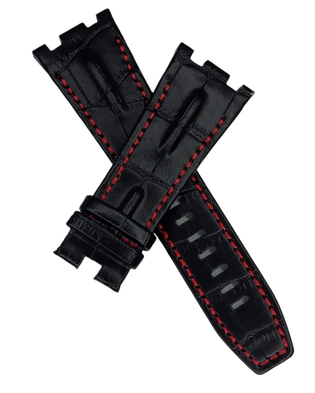 Audemars Piguet 28-24 Royal Oak Modeli Deri Saat Kordonu KIRMIZI DİKİŞLİ SİYAH