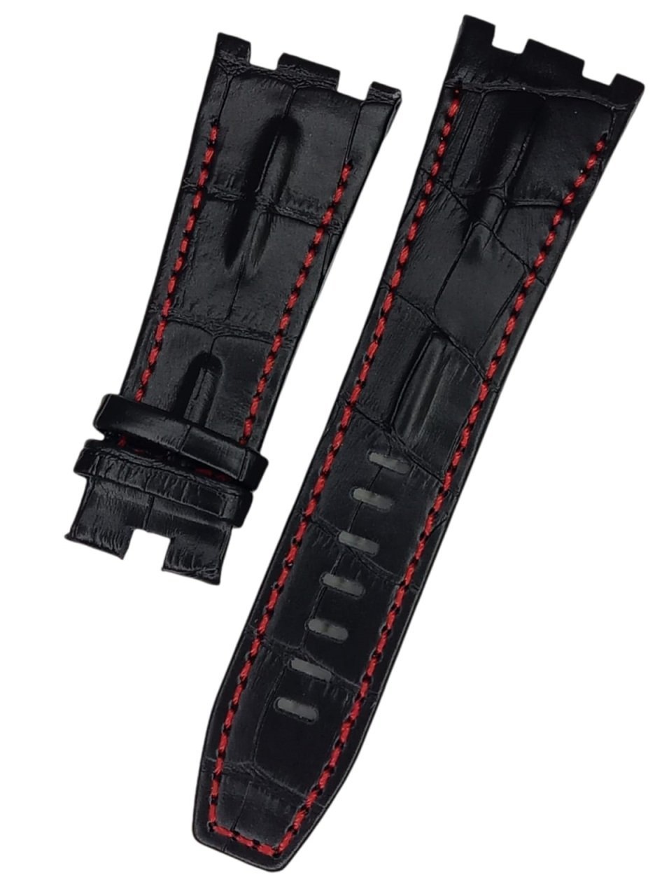 Audemars Piguet 28-24 Royal Oak Modeli Deri Saat Kordonu KIRMIZI DİKİŞLİ SİYAH