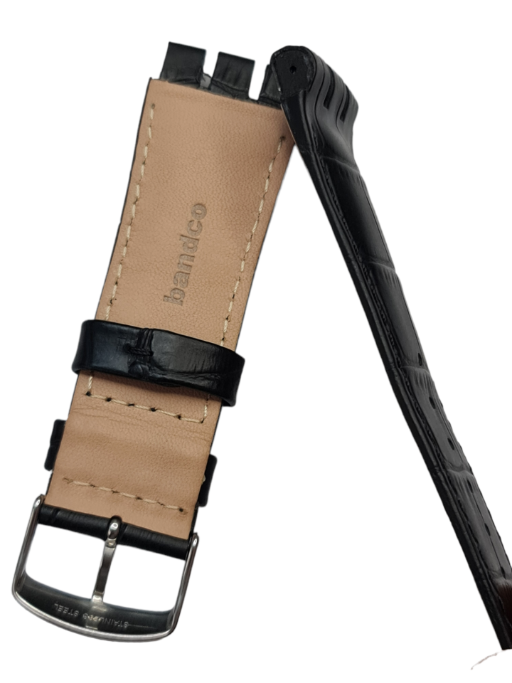 Swatch Yos Modeli 24mm Krokodil Siyah Deri Saat Kordonu