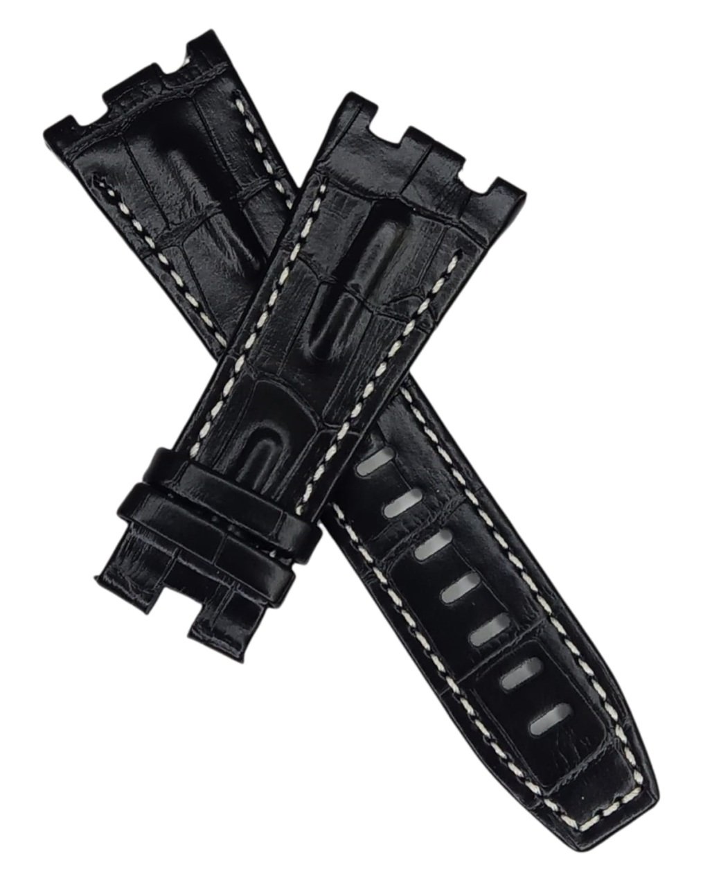 Audemars Piguet 28-24 Royal Oak Modeli Deri Saat Kordonu BEYAZ DİKİŞLİ SİYAH