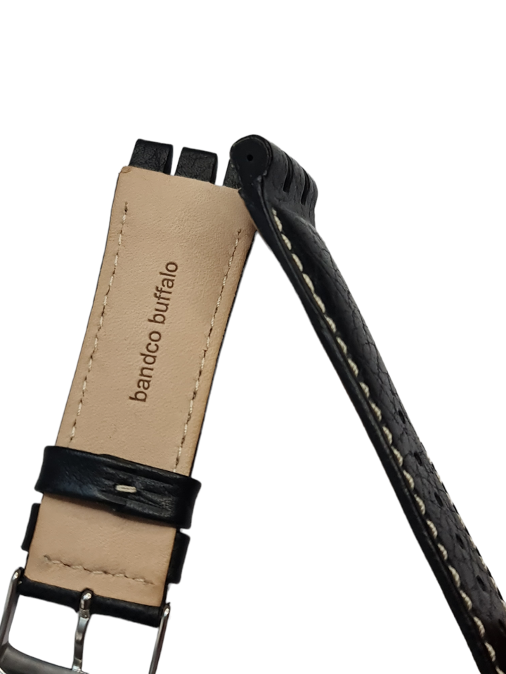 Swatch Yos Modeli 24mm Desenli Krem Dikişli Siyah Deri Saat Kordonu