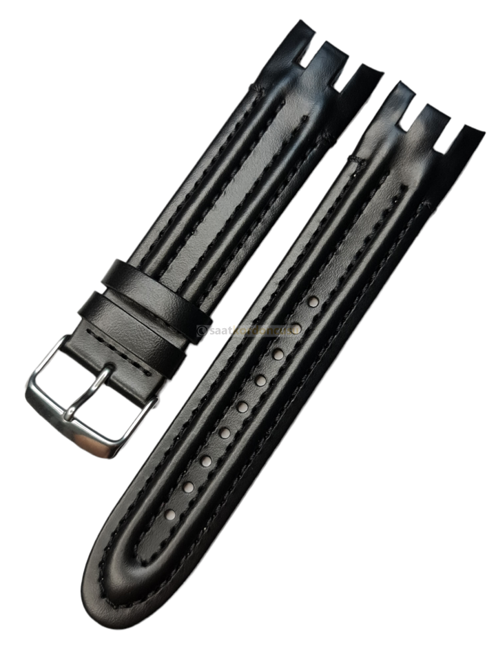 Swatch Yrg400 Model 22mm Düz Siyah Deri Saat Kordonu