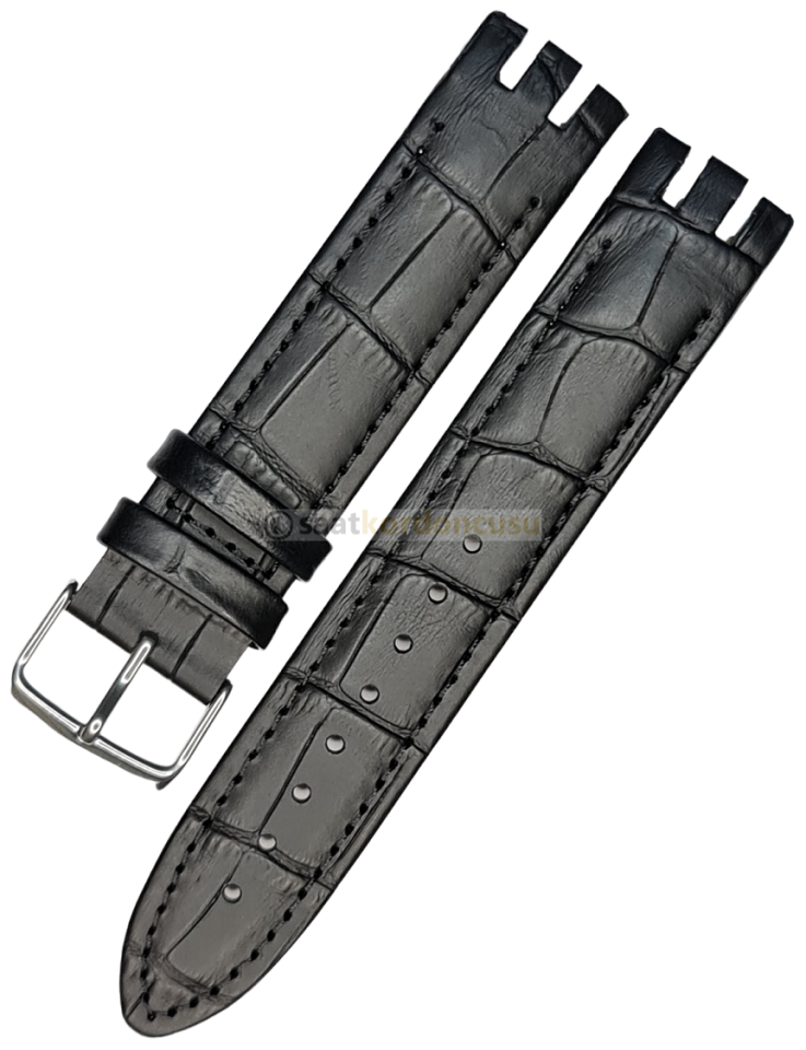 Swatch Ytb400 Timsah Desenli Siyah Deri Saat Kordonu