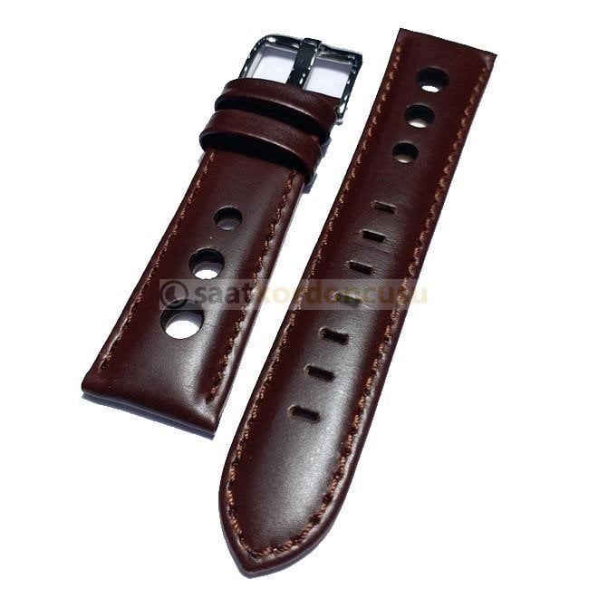 Azzuro Kahverenk Delikli Deri Saat Kordonu 22 MM