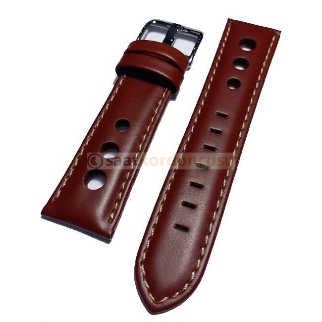 Azzuro Delikli Kahverenk Deri Saat Kordonu 22 MM