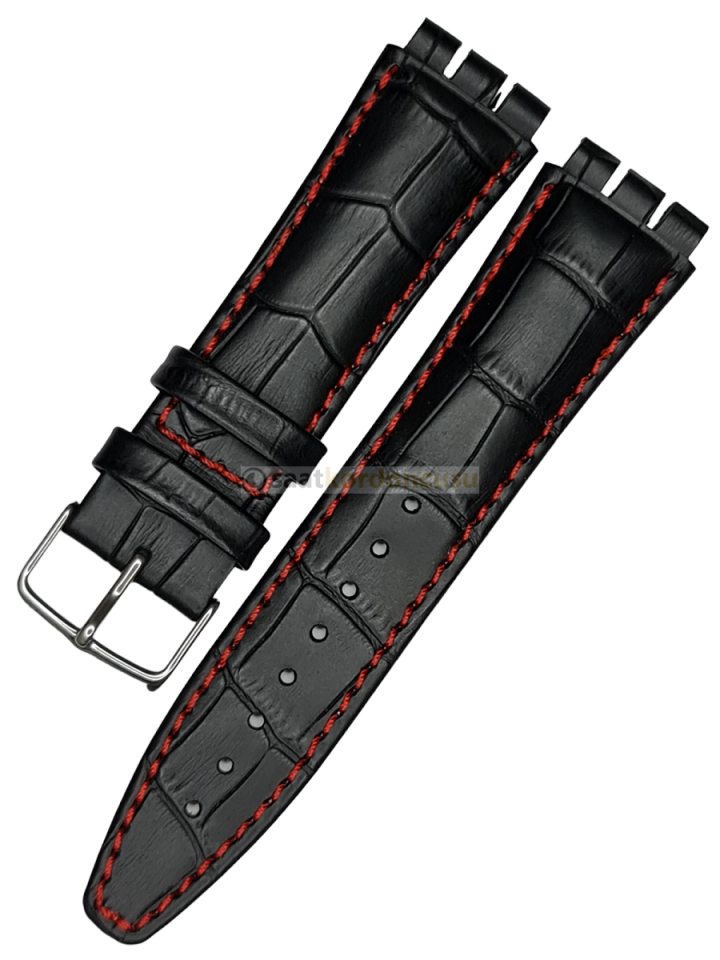 Swatch Yvs Model 21mm Kırmızı Dikişli Siyah Deri Saat Kordonu