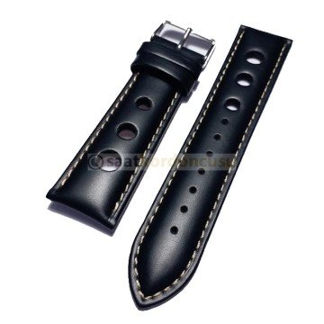 Azzuro Siyah Delikli Deri Saat Kordonu 24 MM