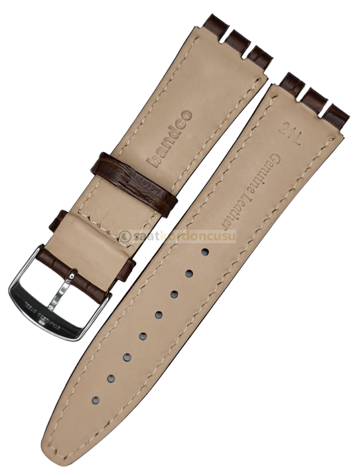 Swatch Yvs Modeli 21mm Kahverenk Krokodil Desenli Deri Saat Kordonu