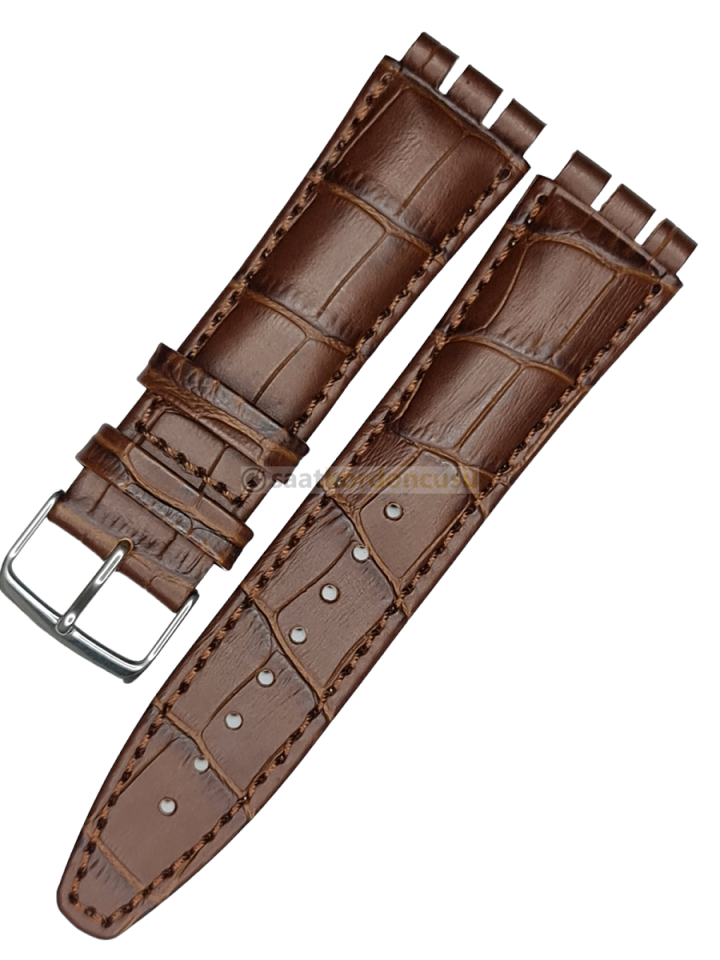 Swatch Yvs Modeli 21mm Kahverenk Krokodil Desenli Deri Saat Kordonu