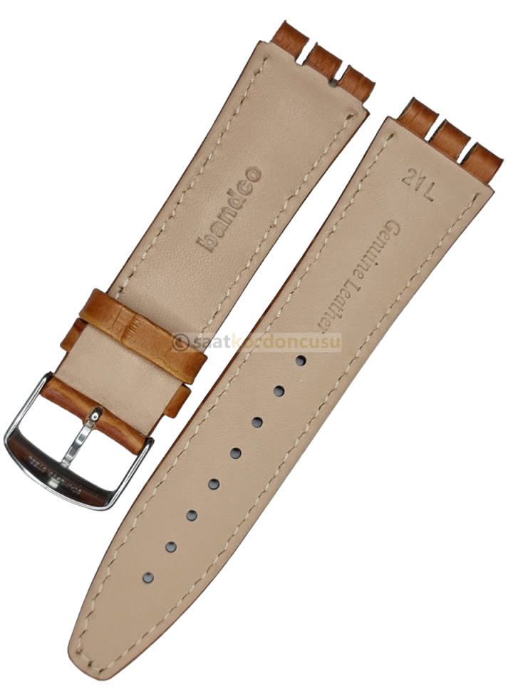 Swatch Yvs modeli Taba Krokodil Desenli Deri Saat Kordonu