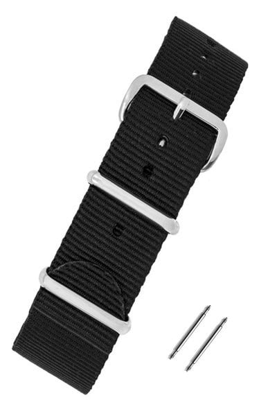 Nato Model 24mm Genişlikte Tekstil Siyah Saat Kordonu