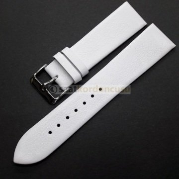 Azzuro Düz Desensiz Beyaz Deri Saat Kordonu 20 MM