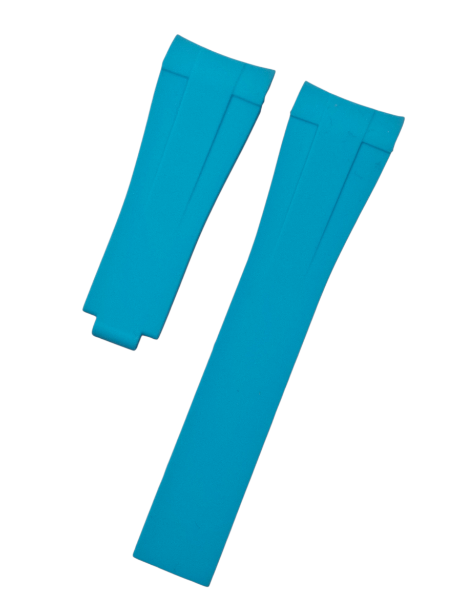 Rolex 21mm Kavisli Mavi Renk Silikon Saat Kordonu