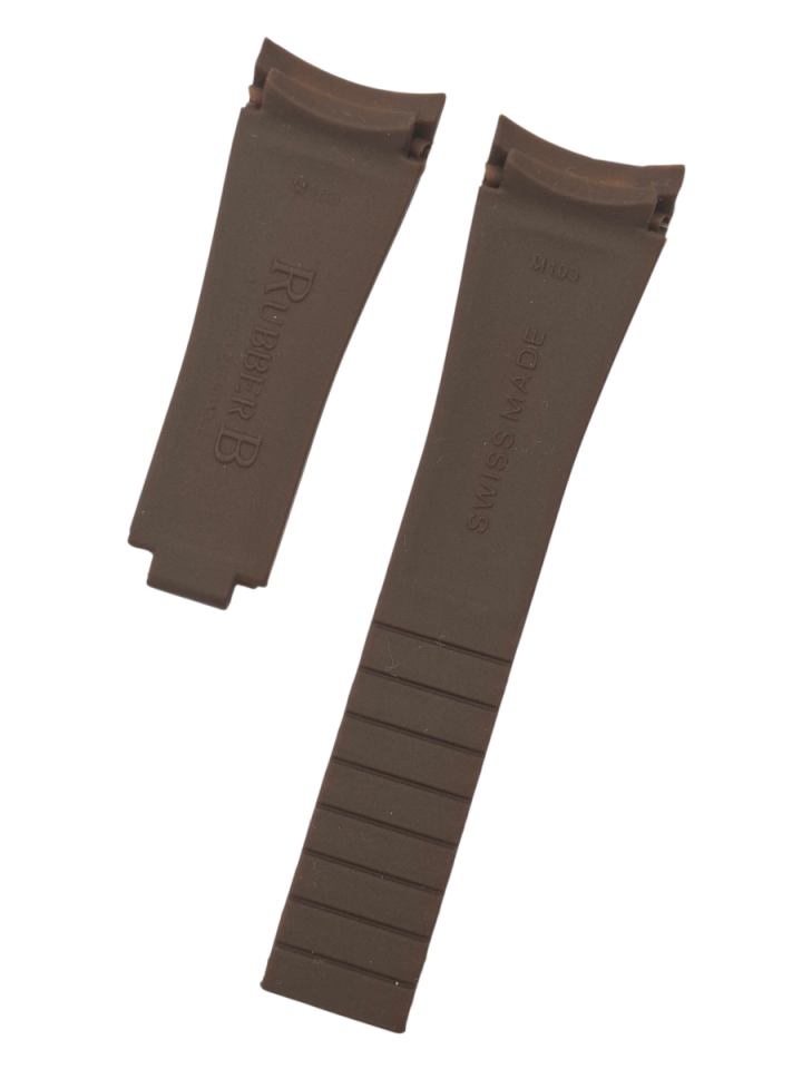 Rolex 21mm Kavisli Kahverengi Silikon Saat Kordonu