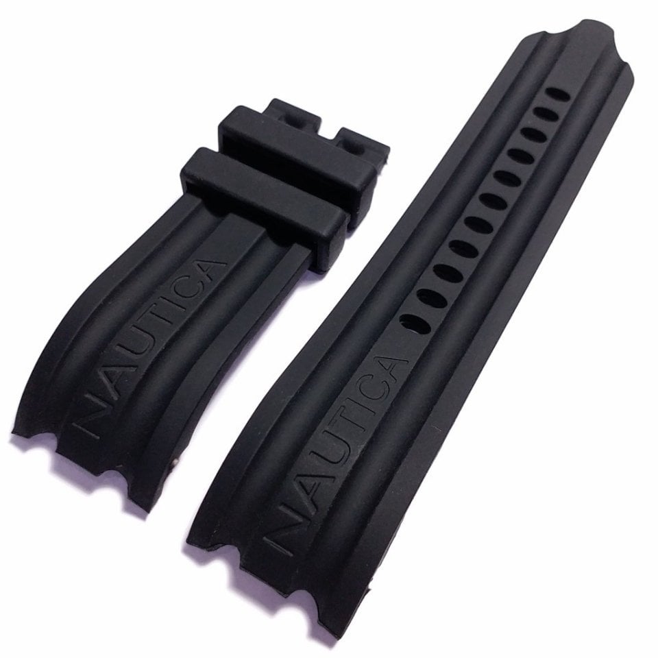 Nautica Uyumlu 24mm Genişlikte Siyah Silikon Saat Kordonu