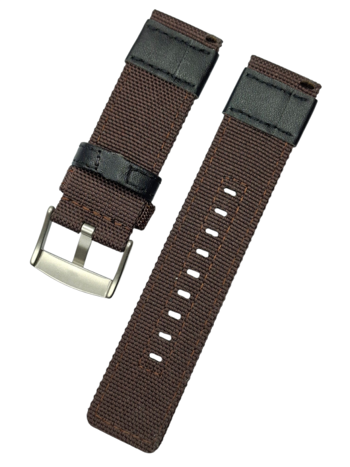 20mm Lug Ölçüsünde Deri Parçalı Nato Saat Kordonu KAHVE