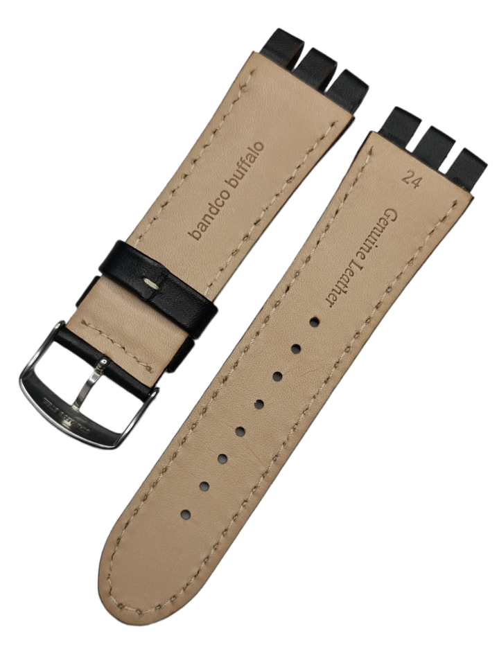Swatch Yos Modeli 24mm Desenli Siyah Deri Saat Kordonu