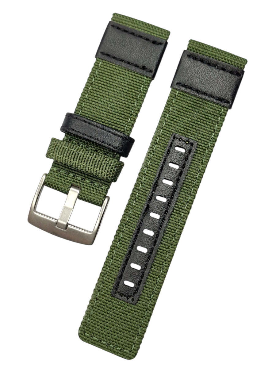22mm Lug Ölçüsünde Deri Parçalı Nato Saat Kordonu YEŞİL