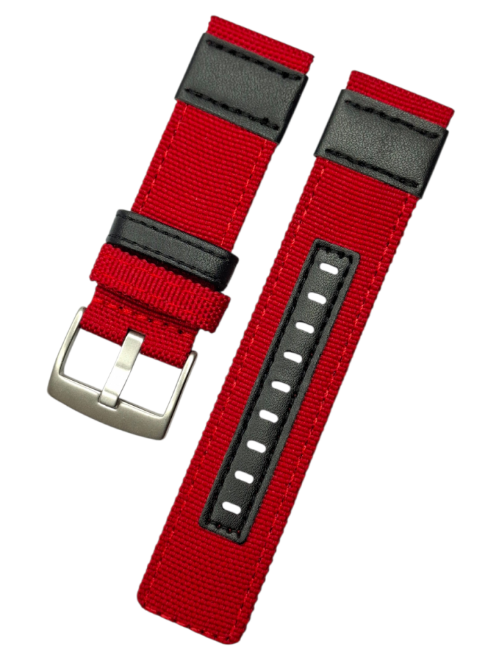 22mm Lug Ölçüsünde Deri Parçalı Nato Saat Kordonu KIRMIZI