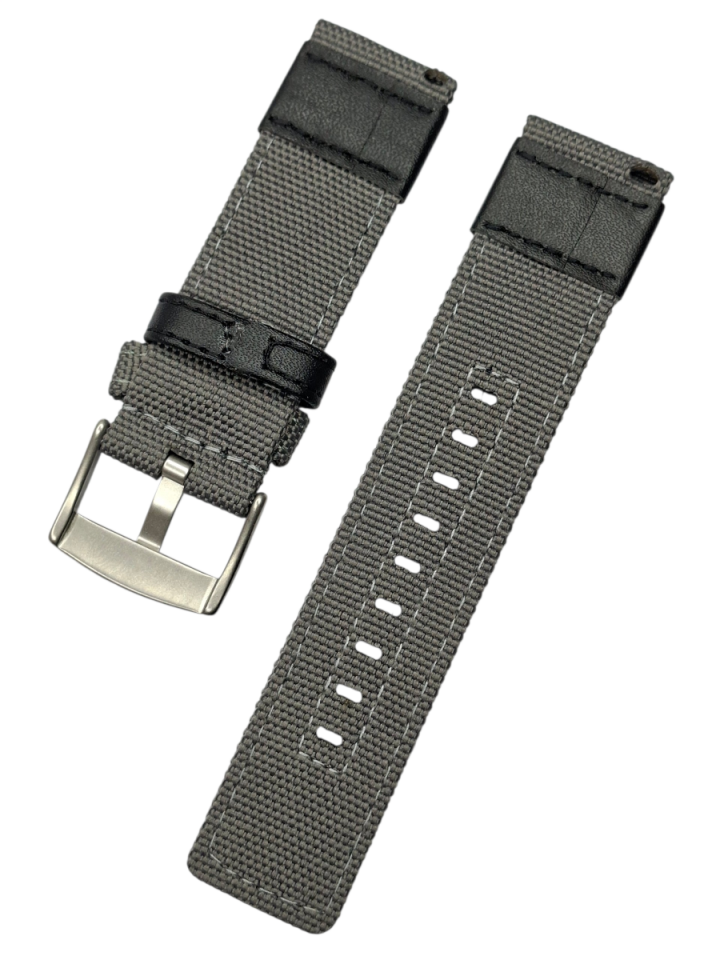 22mm Lug Ölçüsünde Deri Parçalı Nato Saat Kordonu GRİ