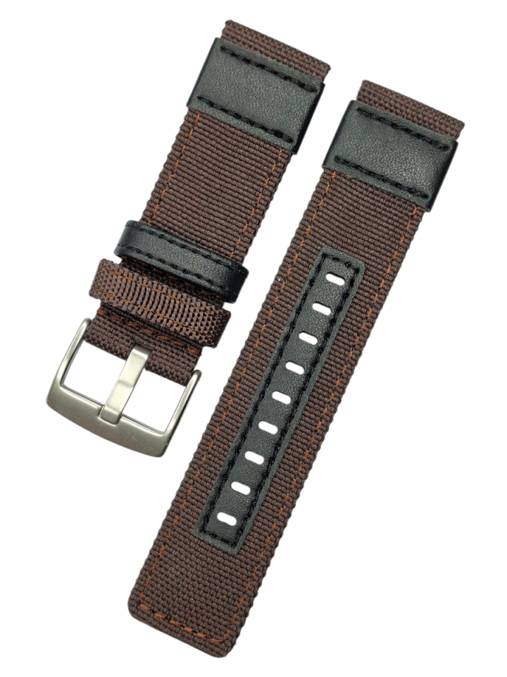 24mm Lug Ölçüsünde Deri Parçalı Nato Saat Kordonu KAHVE