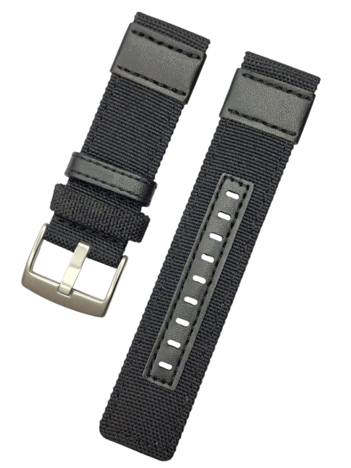 24mm Lug Ölçüsünde Deri Parçalı Nato Saat Kordonu SİYAH