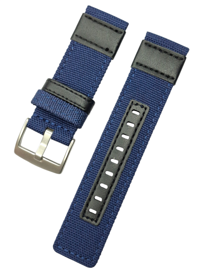 24mm Lug Ölçüsünde Deri Parçalı Nato Saat Kordonu LACİVERT