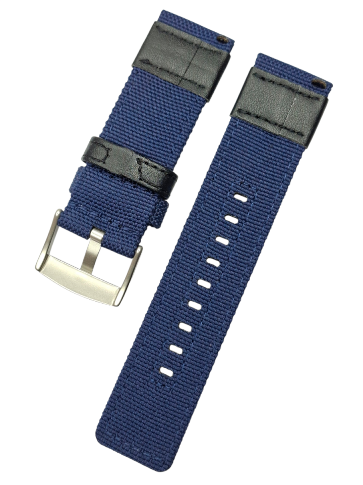 24mm Lug Ölçüsünde Deri Parçalı Nato Saat Kordonu LACİVERT