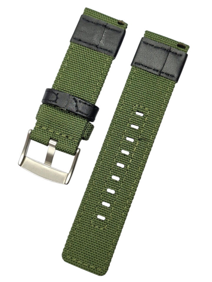 24mm Lug Ölçüsünde Deri Parçalı Nato Saat Kordonu YEŞİL