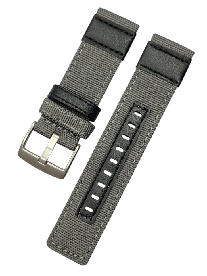24mm Lug Ölçüsünde Deri Parçalı Nato Saat Kordonu GRİ