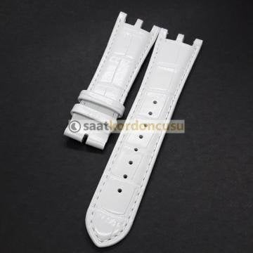 Versace Uyumlu 22mm Beyaz Deri Saat Kordonu