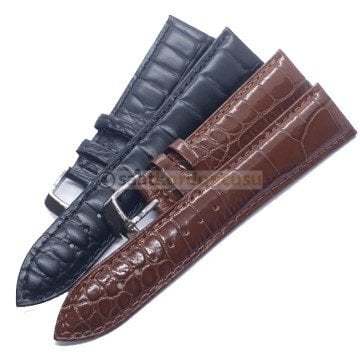 22mm Parlak Krokodil Desenli Deri Saat Kordonu KAHVE