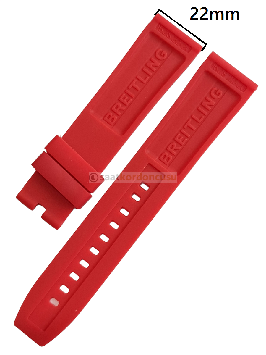 Breitling Modeli 22mm Kırmızı Renk Silikon Saat Kordonu