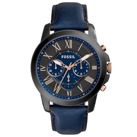 fossil fs5061 uyumlu lacivert deri saat kordonu
