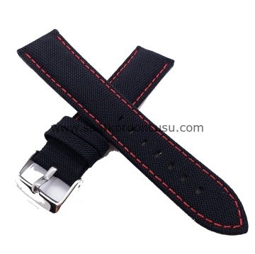 Azzuro Kanvas Tekstil Örme Saat Kordonu 22 MM - KIRMIZI DİKİŞLİ SİYAH