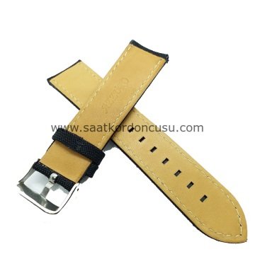 Azzuro Kanvas Tekstil Örme Saat Kordonu 24 MM - KIRMIZI DİKİŞLİ SİYAH