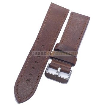 Azzuro Düz Kesim Deri Saat Kordonu KAHVE - 22 MM
